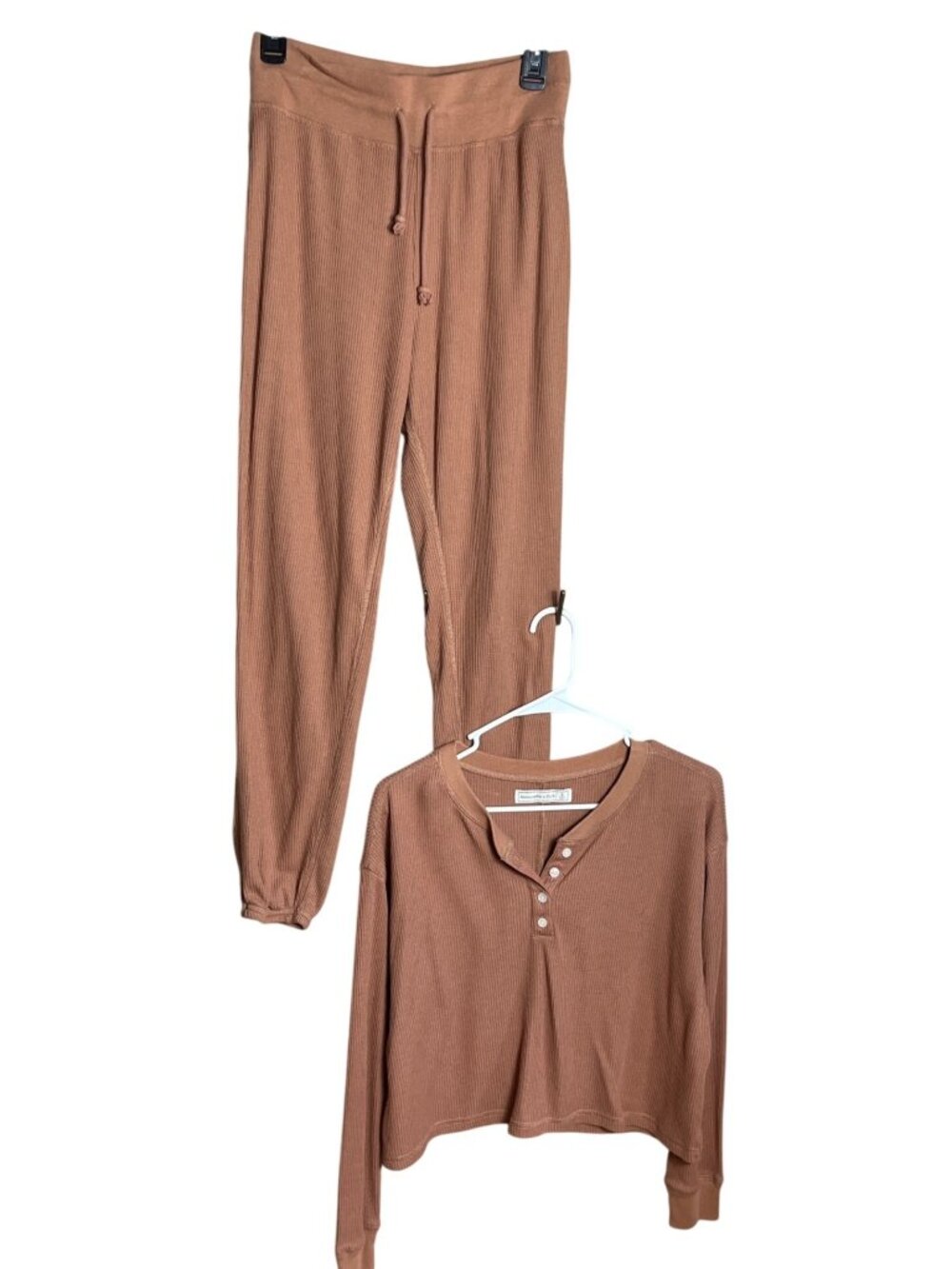 Abercrombie & Fitch Lounge Set 2 Pc Waffle Weave Terra Cotta Casual Dorm Wom M